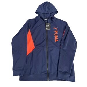 PUMA Men's Fit Double Knit Full Zip Hoodie Blue, Orange Casual Outerwear SZ M NW